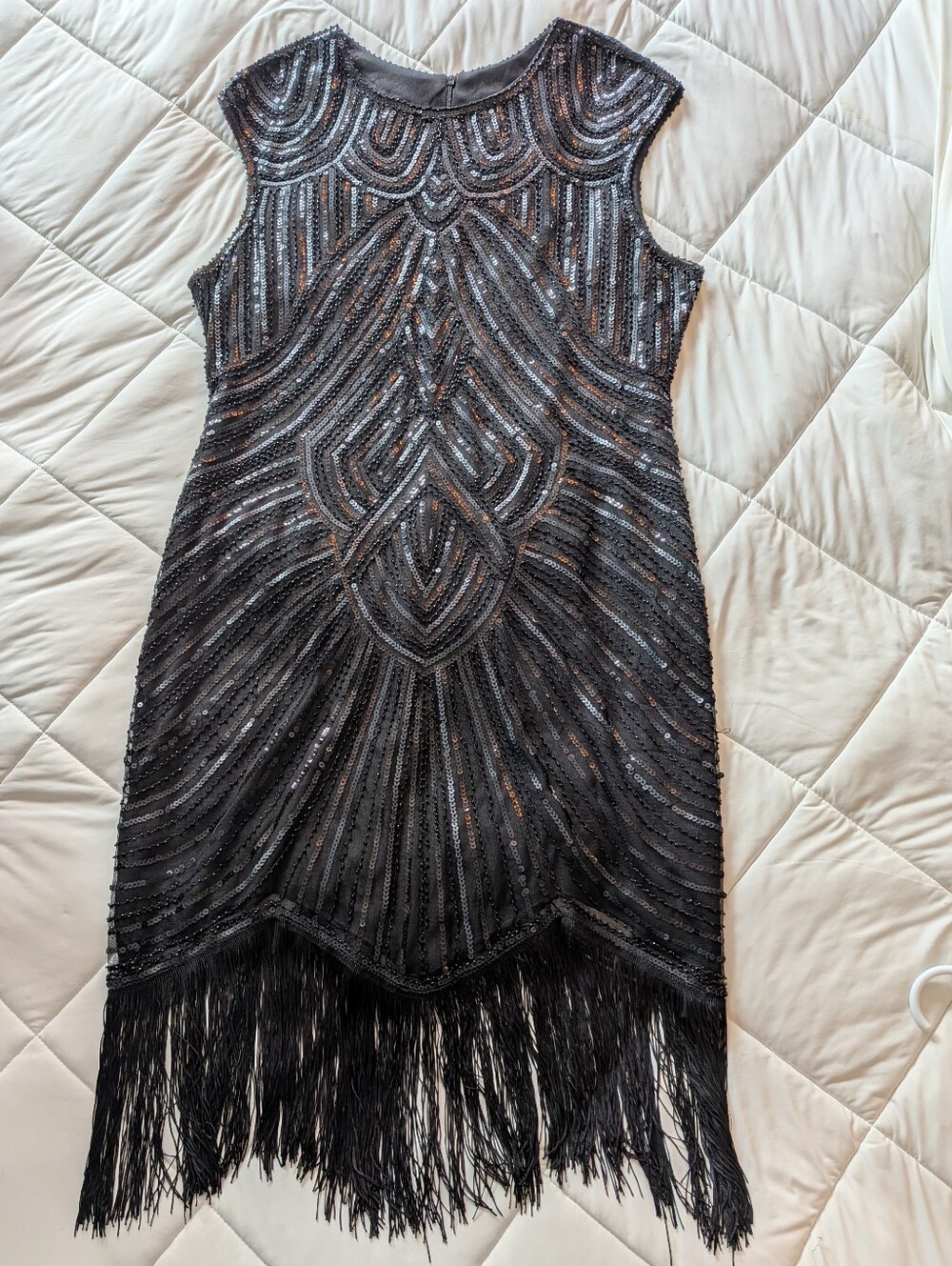 Black Beaded Fringe Midi Dress